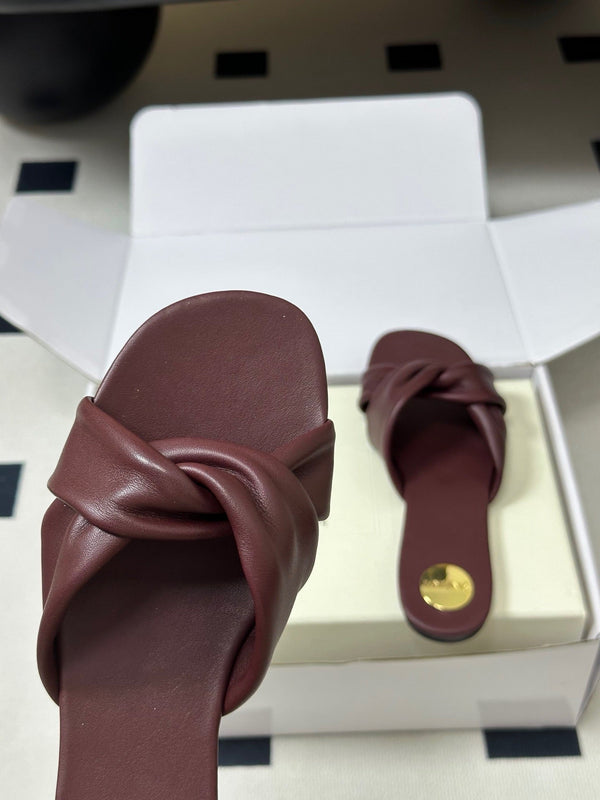 YSL Knotted Slide Burgundy Smooth Leather 787569