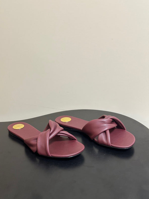 YSL Knotted Slide Burgundy Smooth Leather 787569