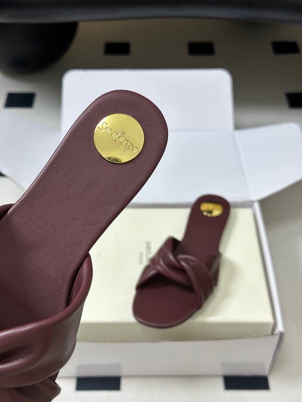 YSL Knotted Slide Burgundy Smooth Leather 787569