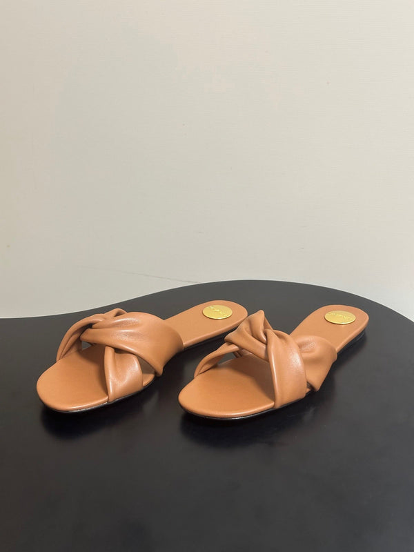 YSL Knotted Slide Tan Smooth Leather 787570