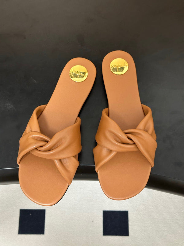 YSL Knotted Slide Tan Smooth Leather 787570