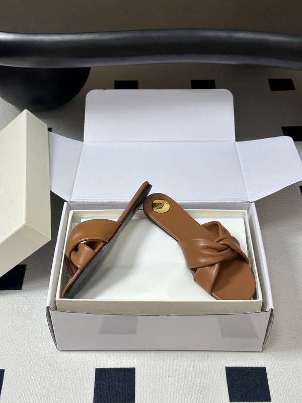 YSL Knotted Slide Tan Smooth Leather 787570