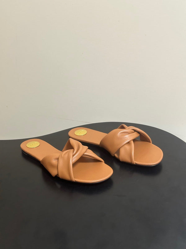 YSL Knotted Slide Tan Smooth Leather 787570