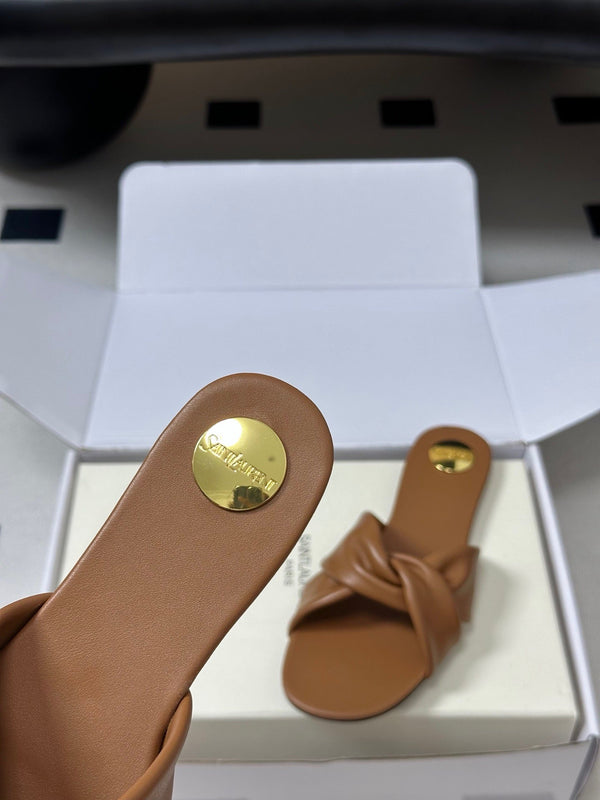 YSL Knotted Slide Tan Smooth Leather 787570