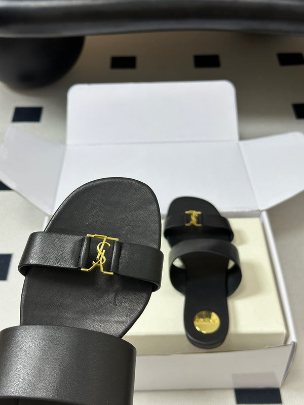 YSL Babylone Slides Black Smooth Leather 787571