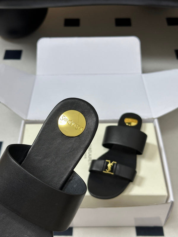 YSL Babylone Slides Black Smooth Leather 787571