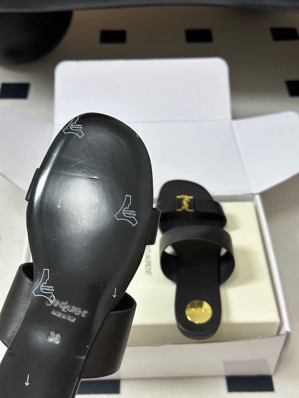 YSL Babylone Slides Black Smooth Leather 787571