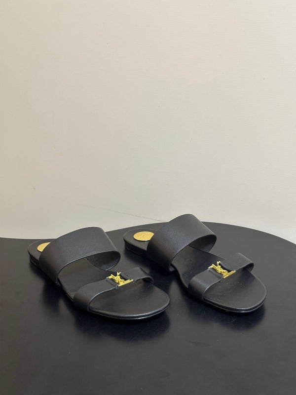 YSL Babylone Slides Black Smooth Leather 787571