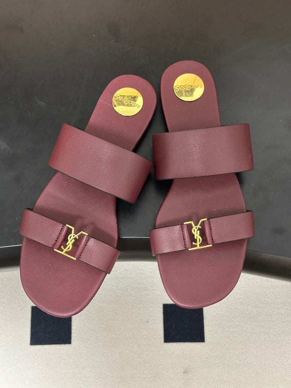 YSL Babylone Slides Burgundy Smooth Leather 787573