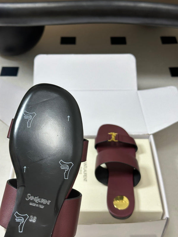 YSL Babylone Slides Burgundy Smooth Leather 787573