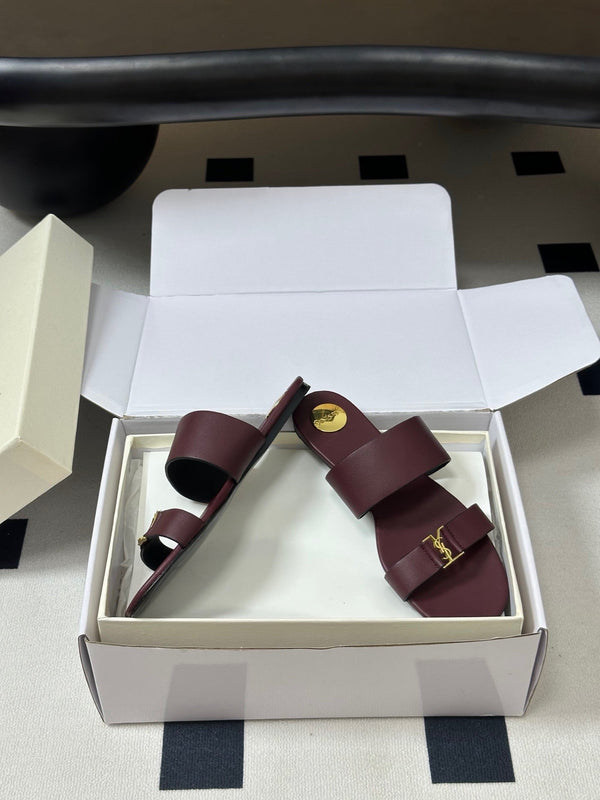 YSL Babylone Slides Burgundy Smooth Leather 787573