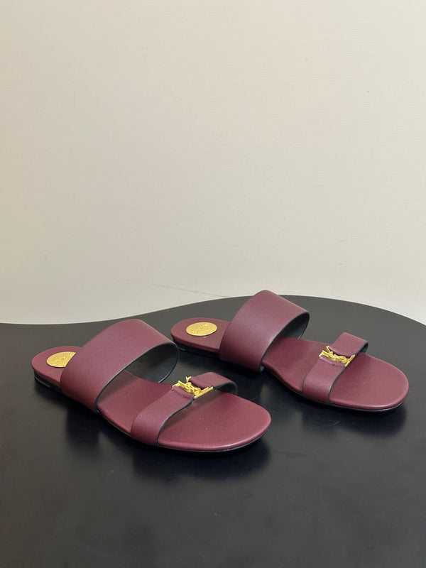 YSL Babylone Slides Burgundy Smooth Leather 787573