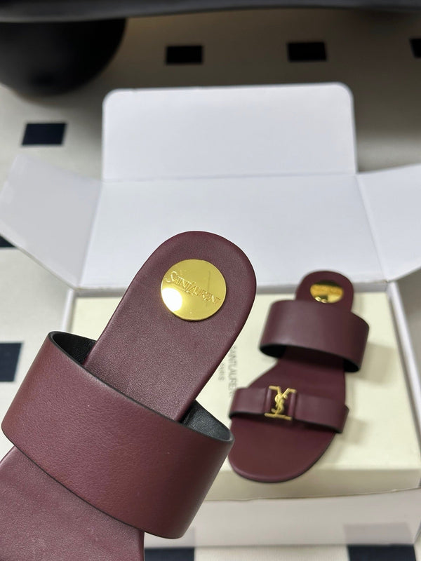 YSL Babylone Slides Burgundy Smooth Leather 787573