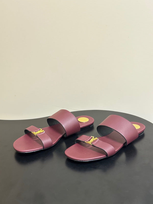 YSL Babylone Slides Burgundy Smooth Leather 787573