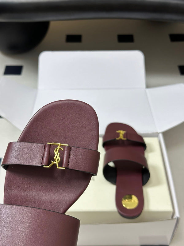 YSL Babylone Slides Burgundy Smooth Leather 787573