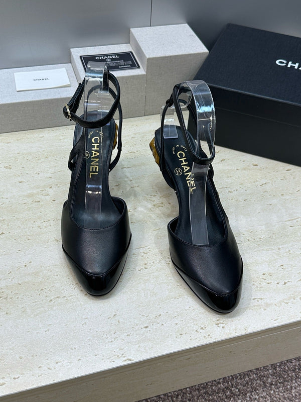 CC 2026 Couture Slingback Mushroom Heels Black Patent Leather 787181