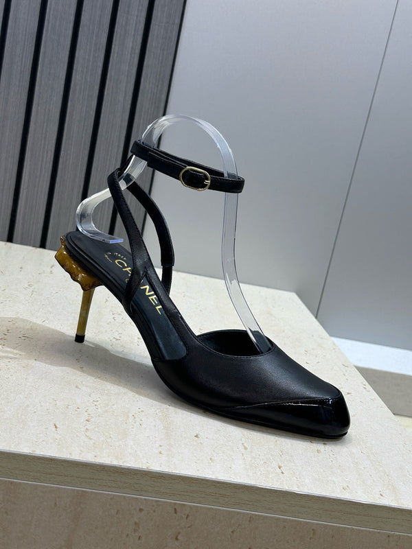 CC 2026 Couture Slingback Mushroom Heels Black Patent Leather 787181