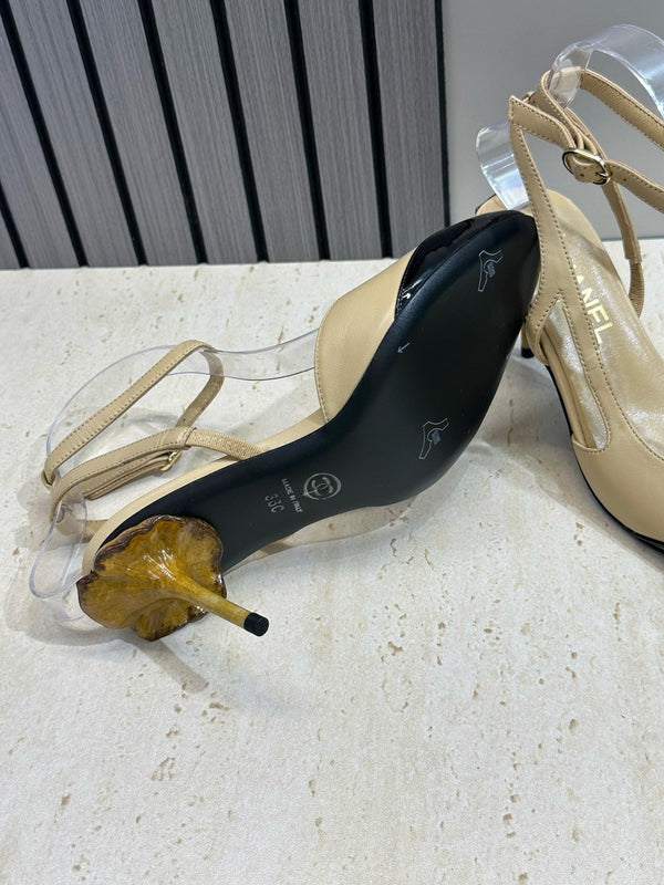 CC 2026 Couture Slingback Mushroom Heels Beige Patent Leather 787182