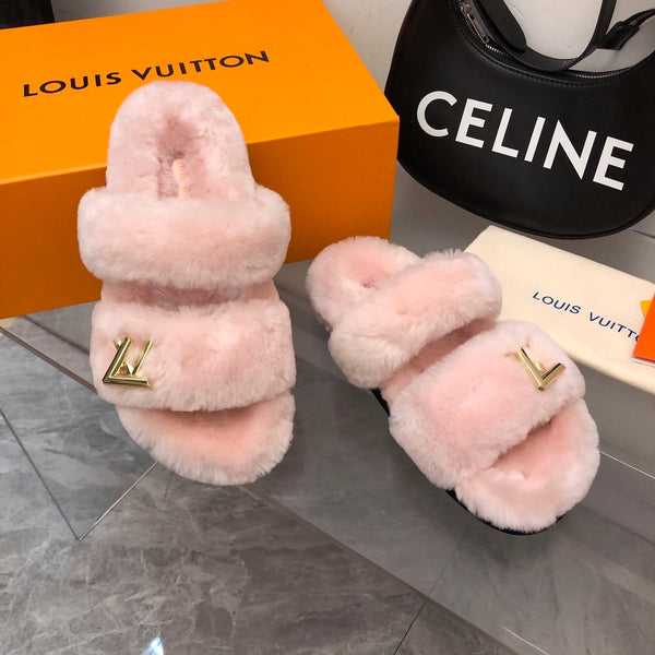LV Sunset Comfort Flat Mule Pastel Pink Fleece