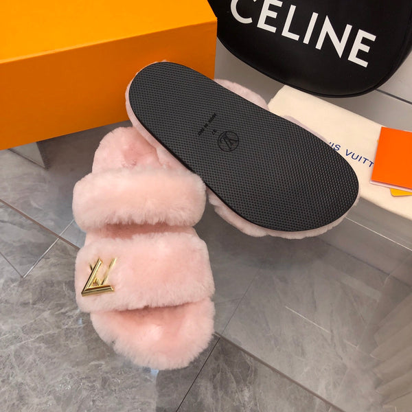 LV Sunset Comfort Flat Mule Pastel Pink Fleece