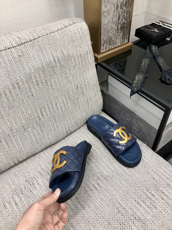 mule sandal 30 blue quilted waxed leather