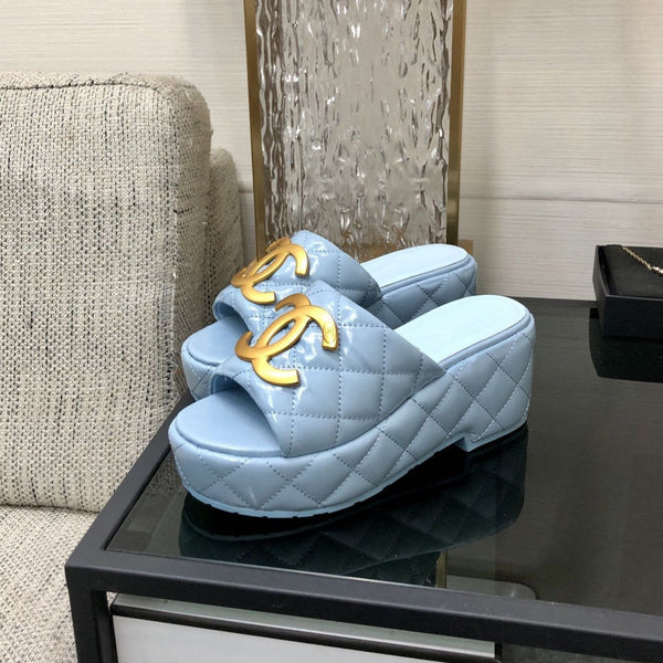 mule sandal 95 cloud blue quilted waxed leather