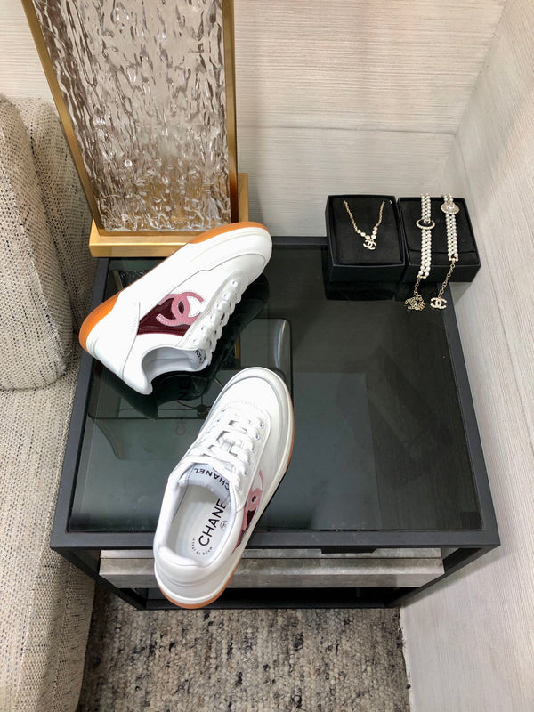 CC Sneaker Rosso Scuro Rosa Bianco Pelle di Vacchetta