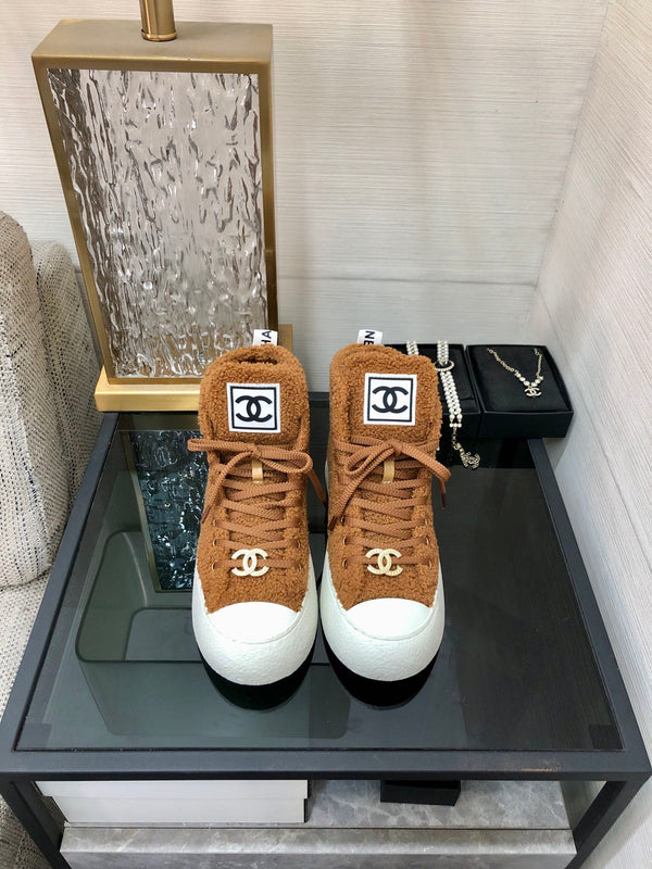 CC High Top Sneaker Brown Yellow Wool