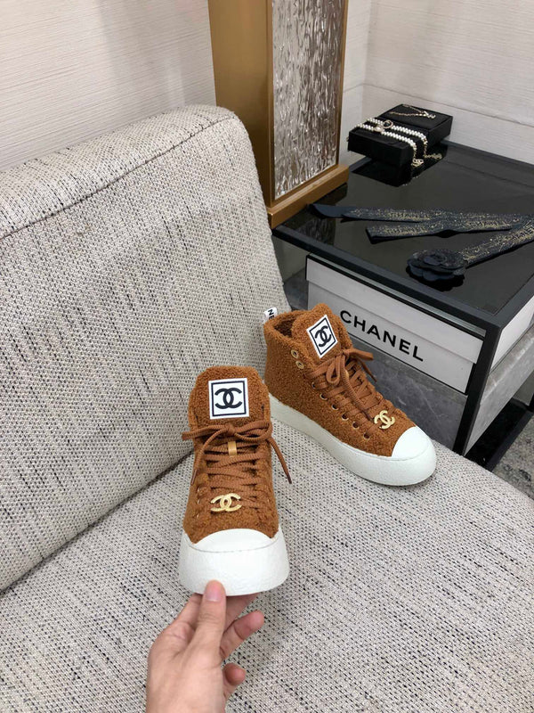 CC High Top Sneaker Brown Yellow Wool