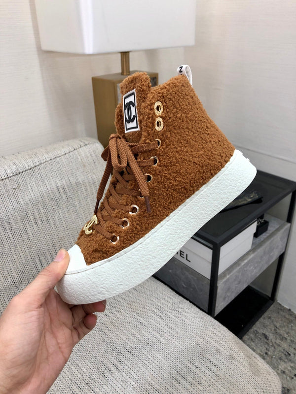 CC High Top Sneaker Brown Yellow Wool