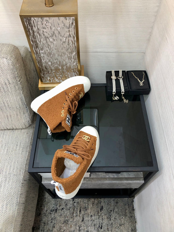 CC High Top Sneaker Brown Yellow Wool