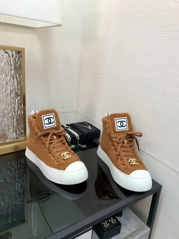 CC High Top Sneaker Brown Yellow Wool