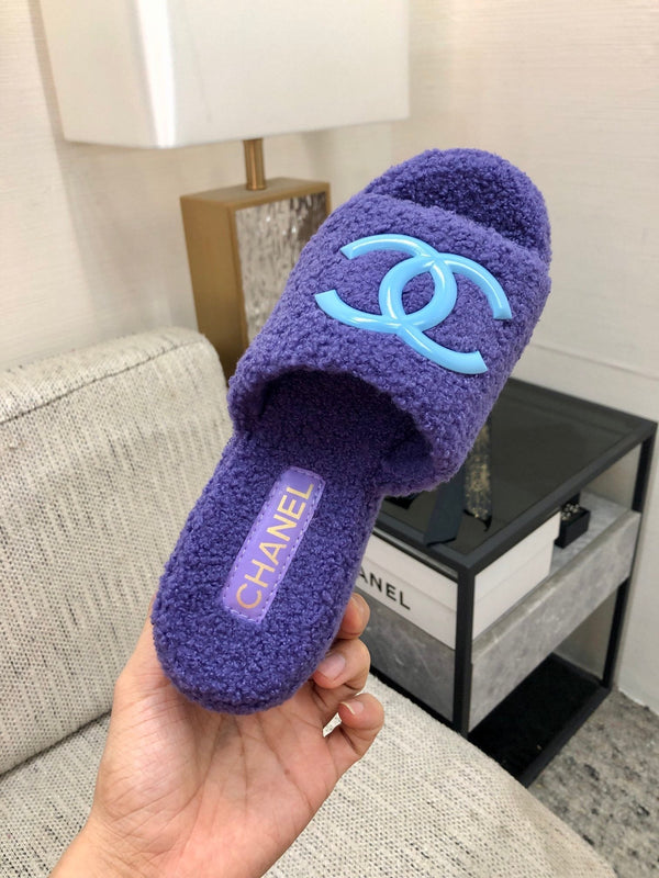 Sandalo con zeppa CC in lana viola