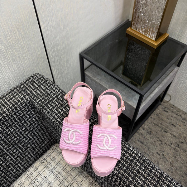 CC 26s Platform Sandal Light Pink Raffia Sheepskin 688696