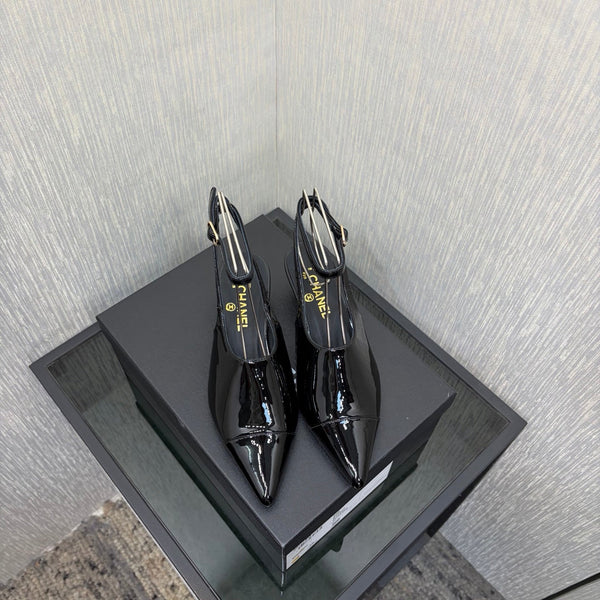 CC 2026 Slingback 4cm Cuir Verni Noir 688712