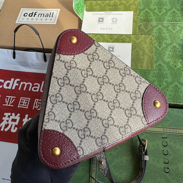 BORSA A SECCHIELLO 18 IN TELA ROSSA BORDEAUX E VITELLO FERRAMENTA ORO