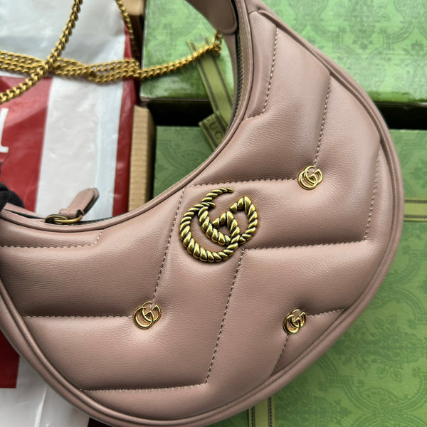 gg marmont half-moon shaped 21cm nude calfskin gold hardware