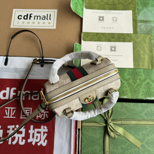 Gucci Ophidia 16.5 Bag Beige Canvas Leather 240093