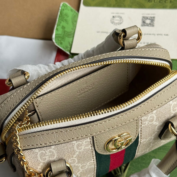 Gucci Ophidia 16.5 Bag Beige Canvas Leather 240093