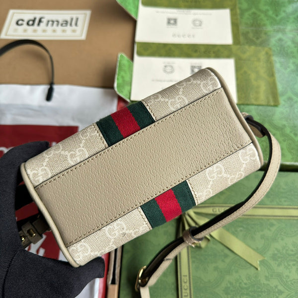 Gucci Ophidia 16.5 Bag Beige Canvas Leather 240093