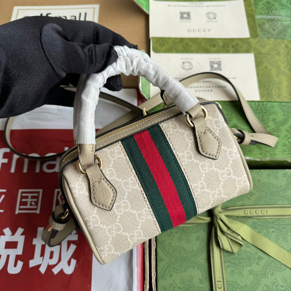 Gucci Ophidia 16.5 Bag Beige Canvas Leather 240093