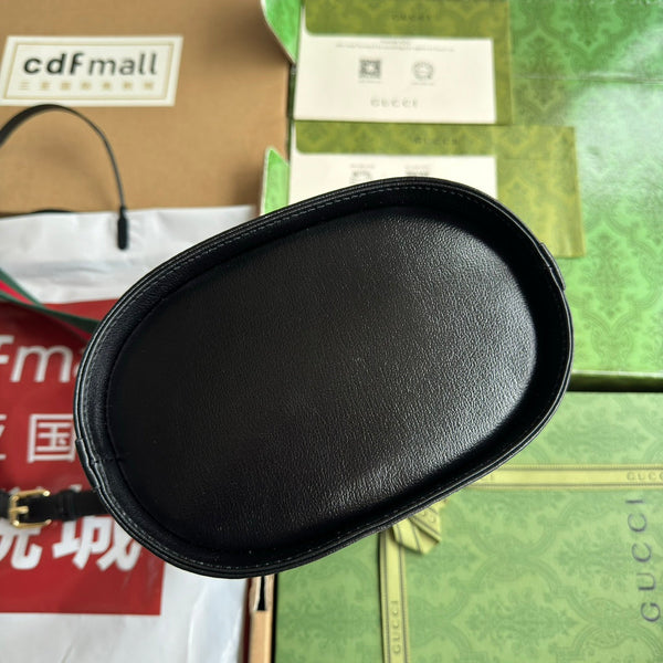 MINI BORSA A TRACOLLA A SECCHIELLO 20 IN PELLE DI VITELLO NERA E FERRAMENTA ORO