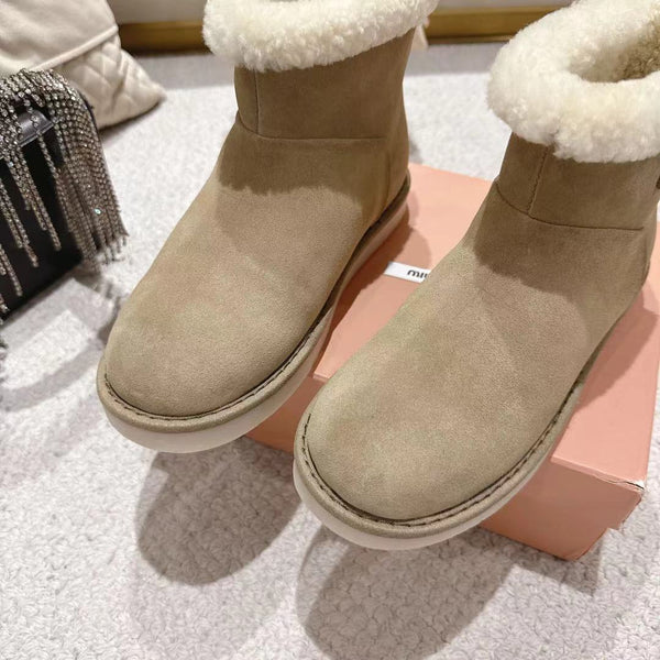 Miu Snow Boots Taupe Suede Shearling 455925