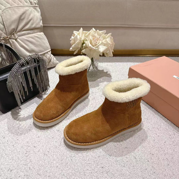 Miu Snow Boots Brown Suede Shearling 455926