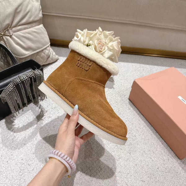 Miu Snow Boots Brown Suede Shearling 455926