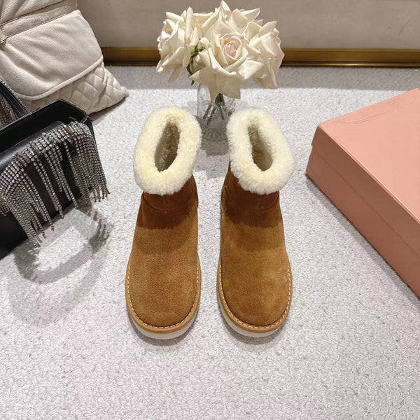 Miu Snow Boots Brown Suede Shearling 455926