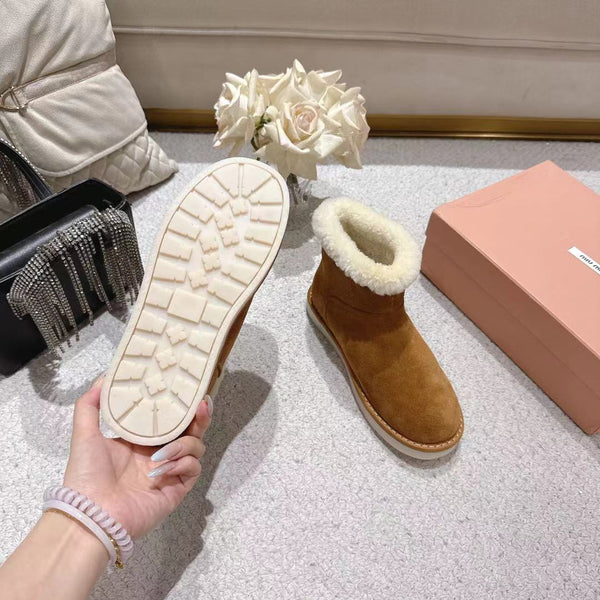 Miu Snow Boots Brown Suede Shearling 455926