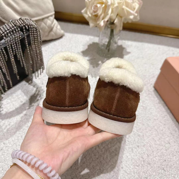 Miu Booties Dark Brown Suede Shearling-Lined with Fur Tassels 455927