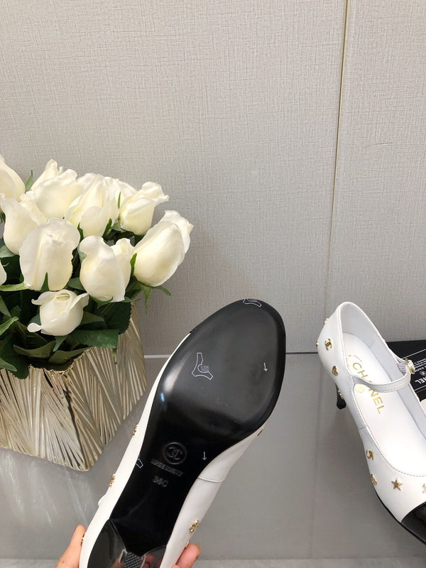 MARY JANE WHITE MIX BLACK LAMBSKIN ATTACH METAL