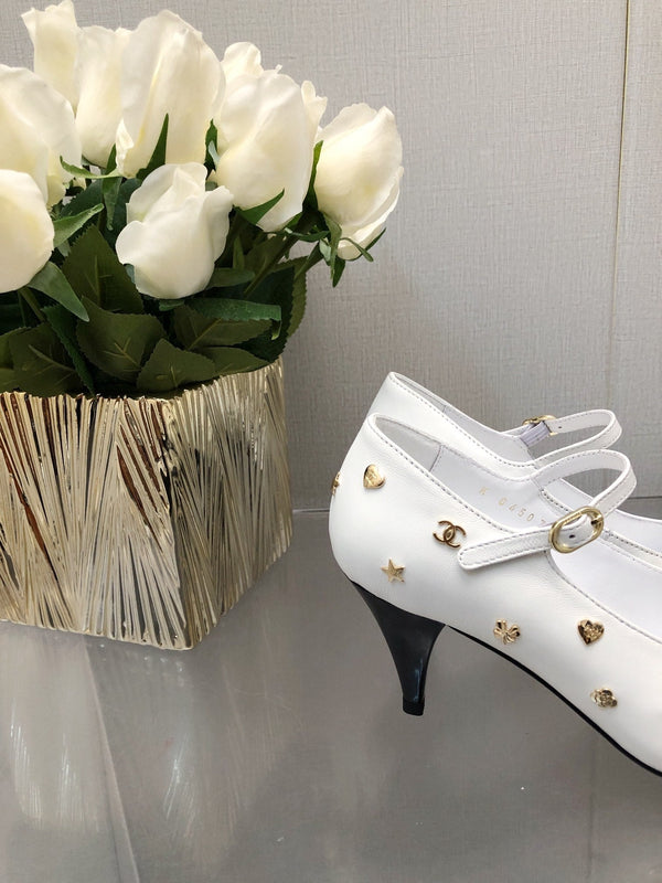 MARY JANE WHITE MIX BLACK LAMBSKIN ATTACH METAL